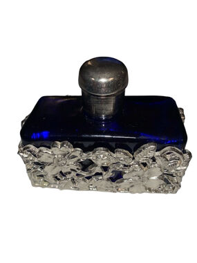 Vintage Perfume Bottle, Blue, Silver